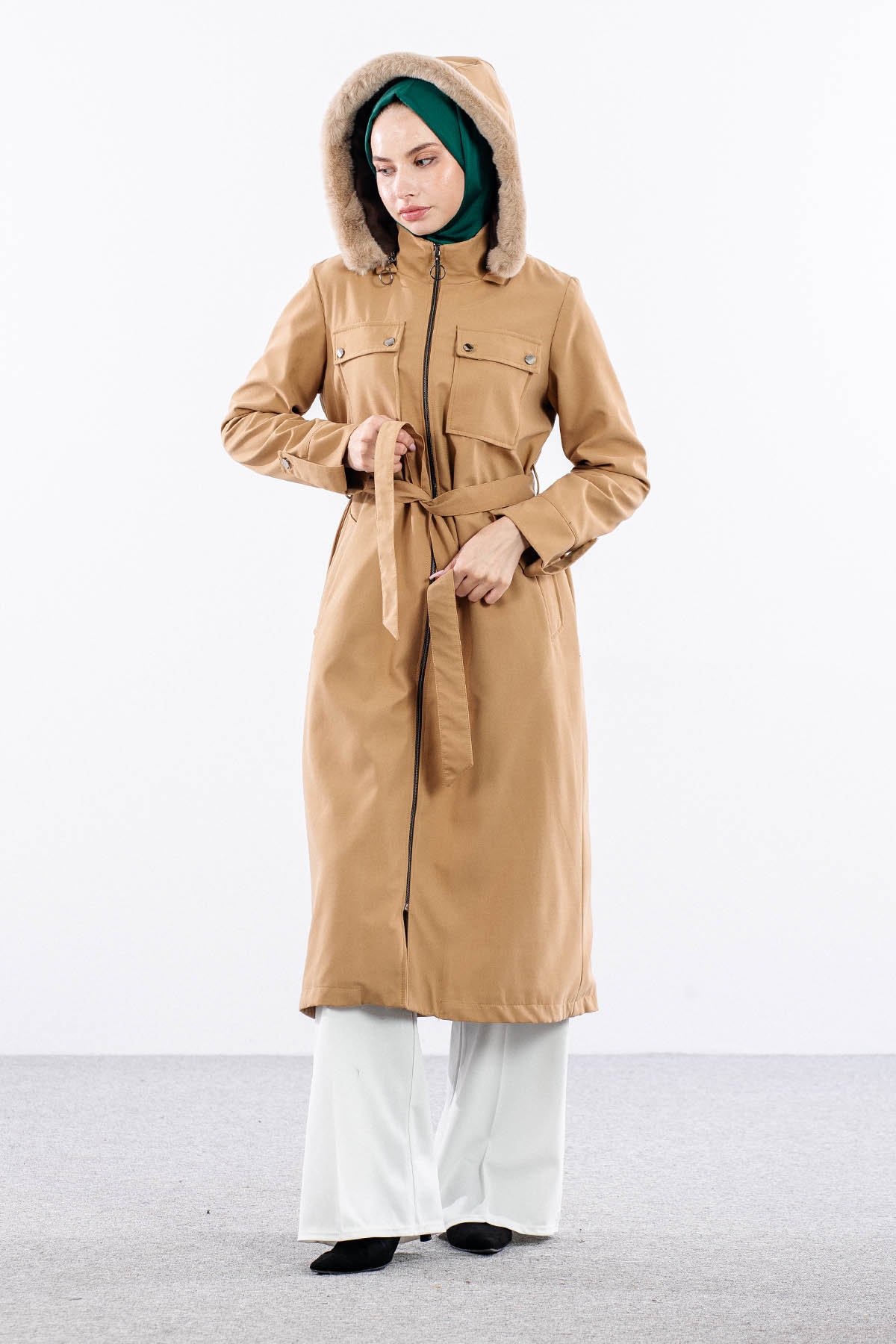 F1580 Parka 38-48 Kurklu Kapson - Camel - 1