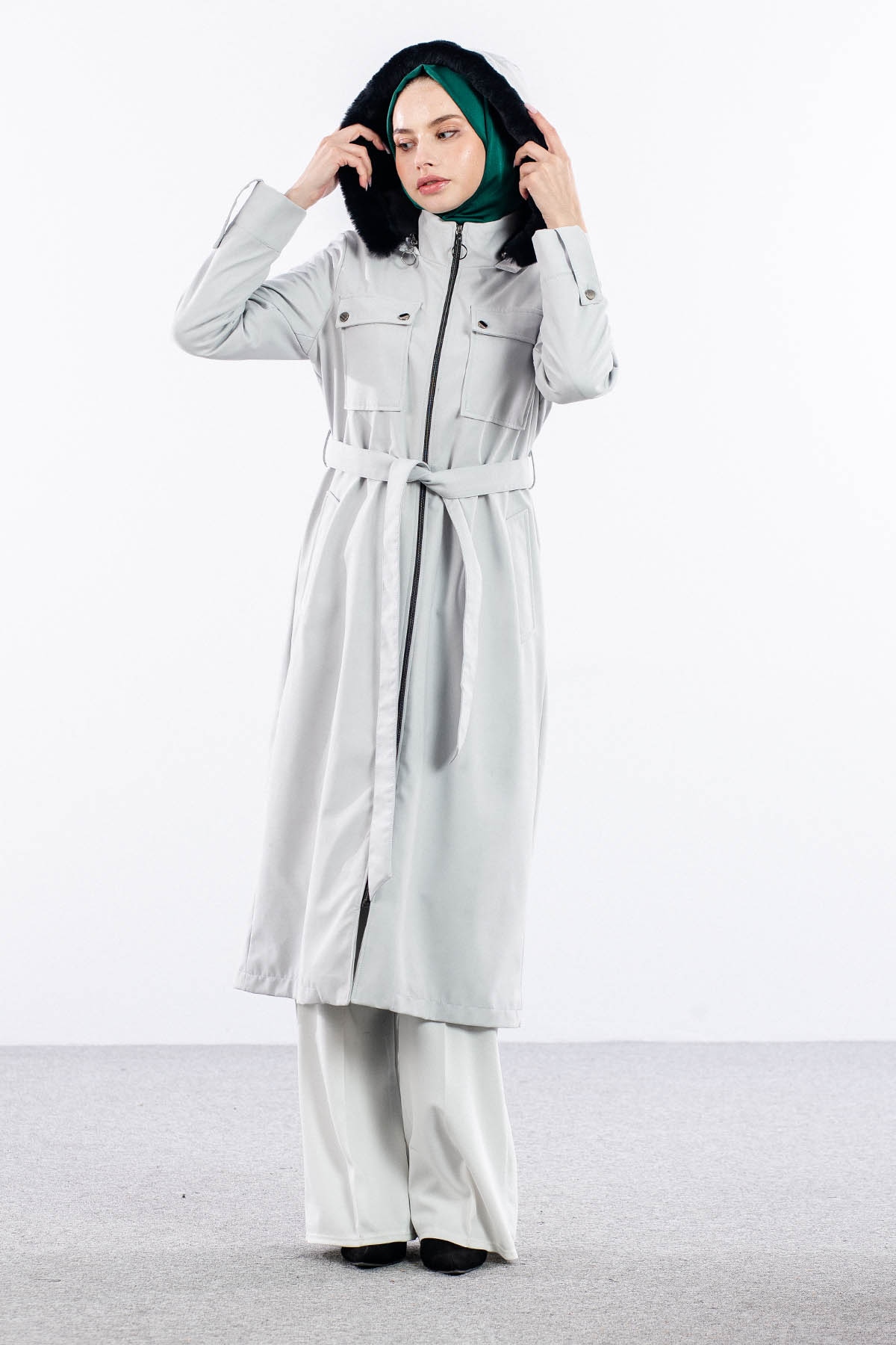 F1580 Parka 38-48 Kurklu Kapson - Gri - 1