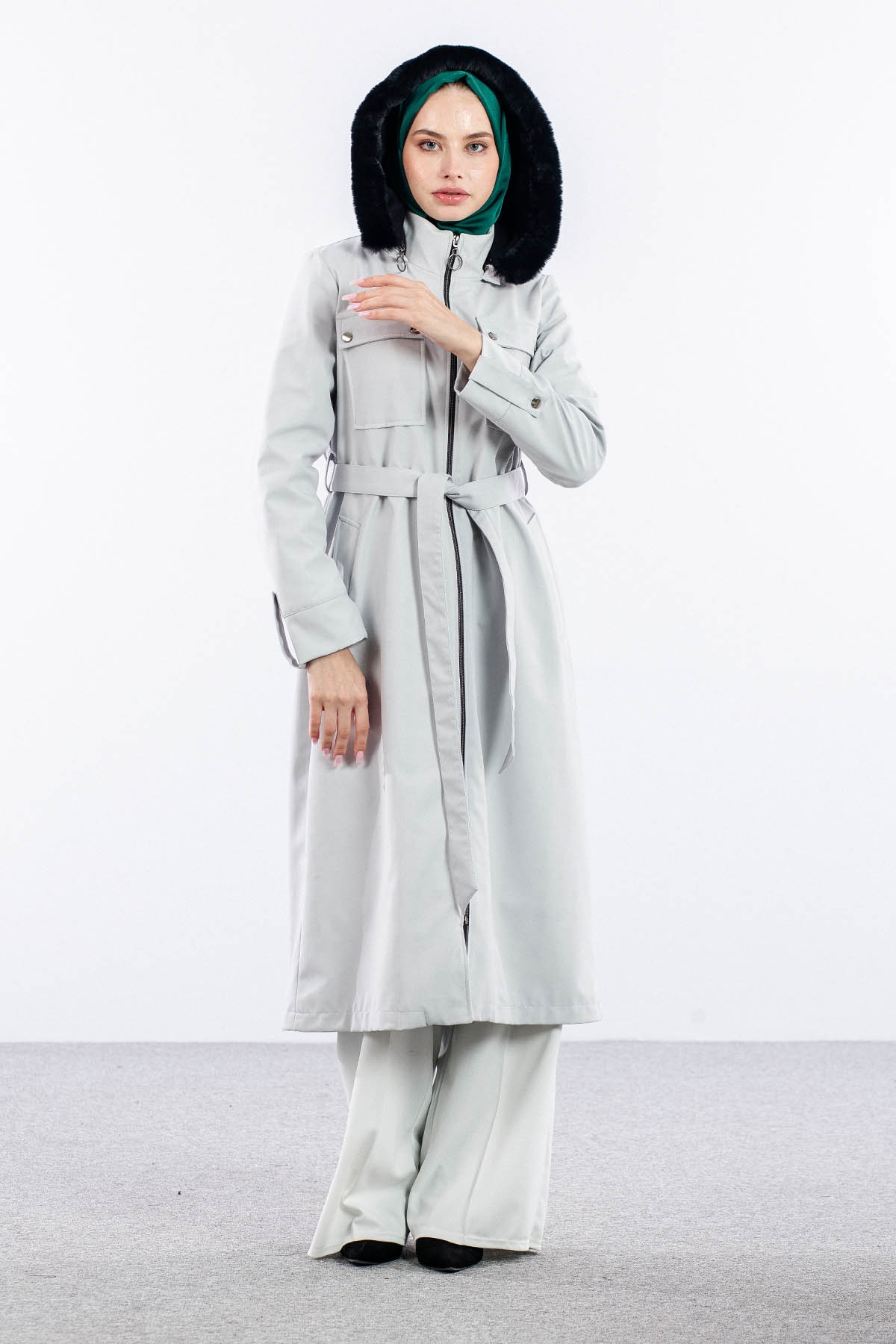 F1580 Parka 38-48 Kurklu Kapson - Gri - 2