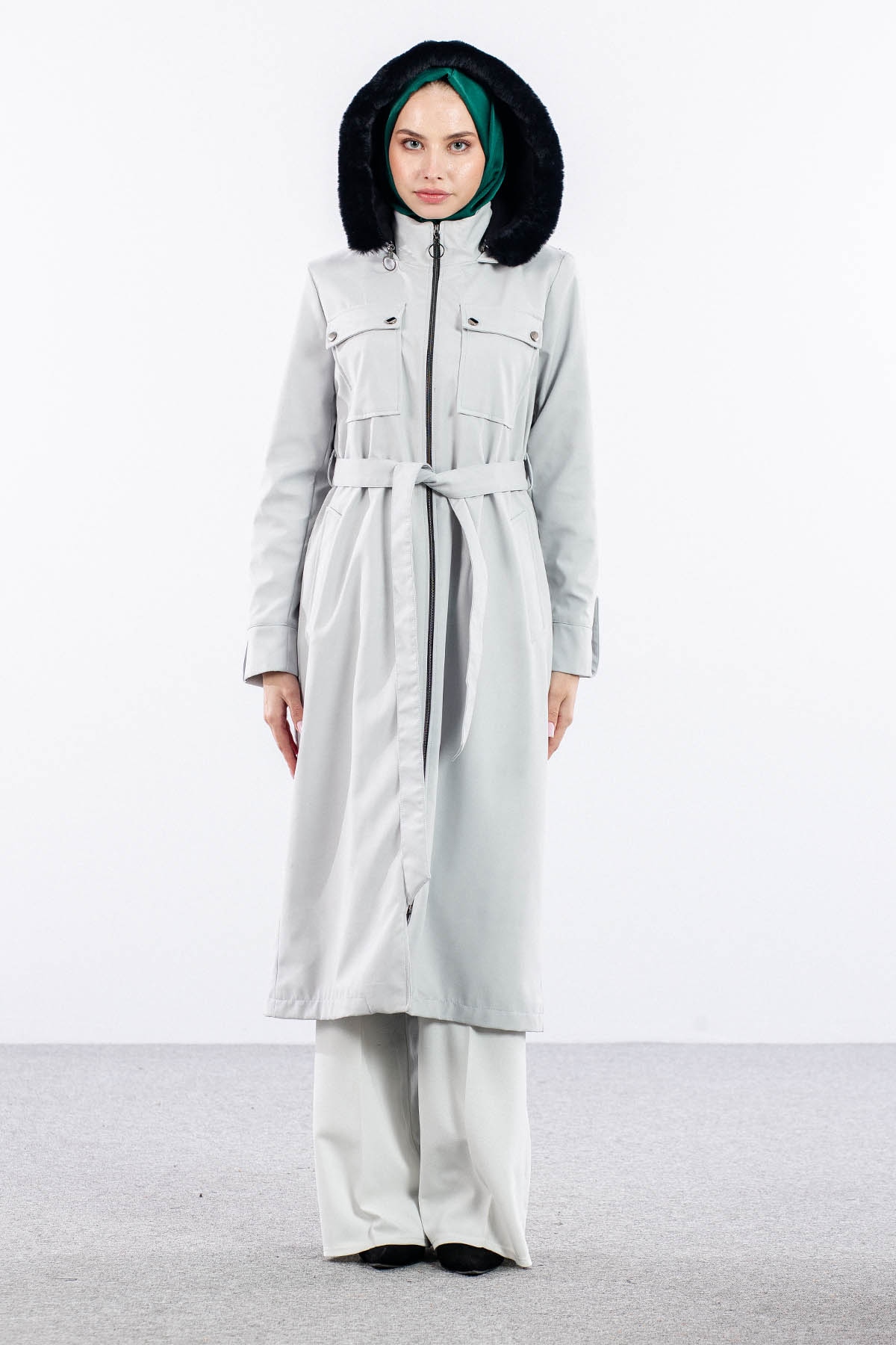 F1580 Parka 38-48 Kurklu Kapson - Gri - 3