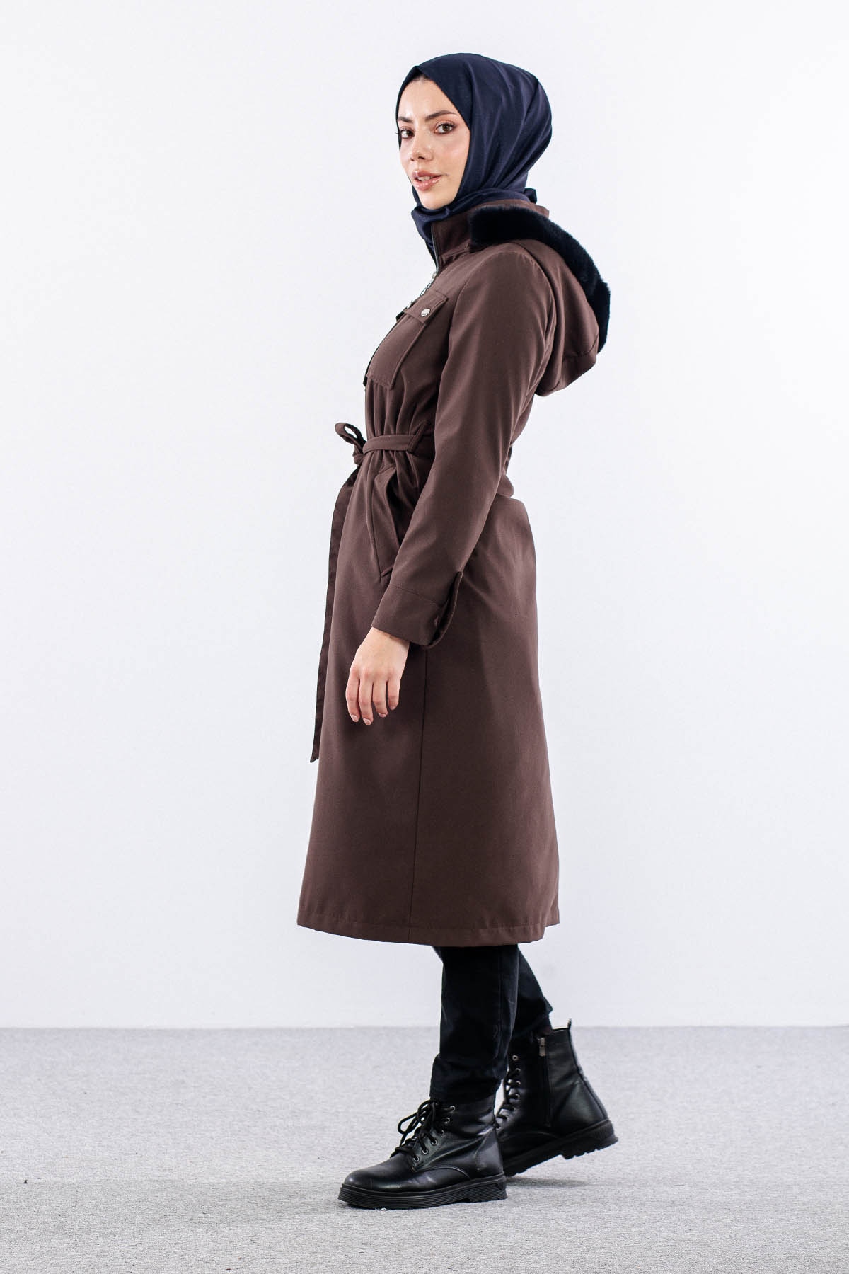 F1580 Parka 38-48 Kurklu Kapson - Kahve - 4