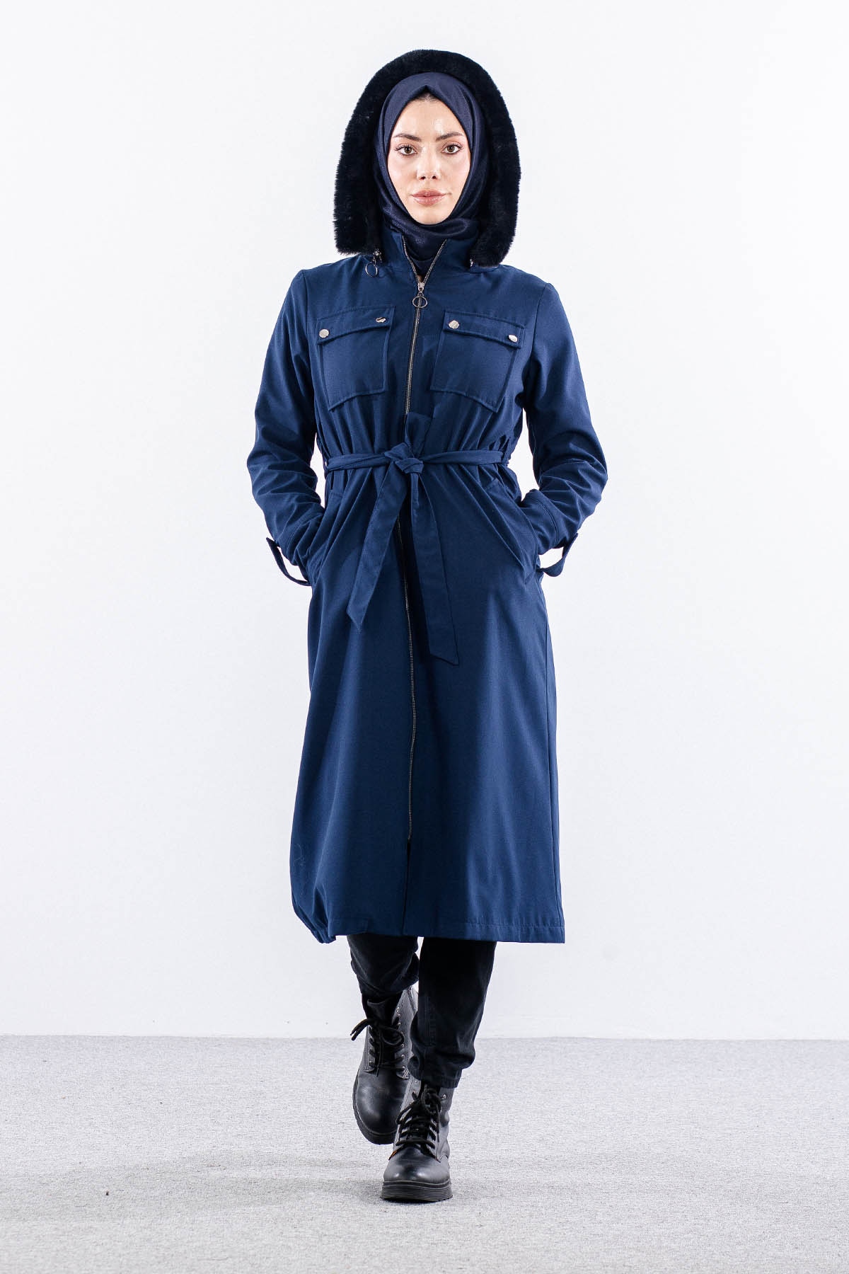 F1580 Parka 38-48 Kurklu Kapson - Lacivert - 1