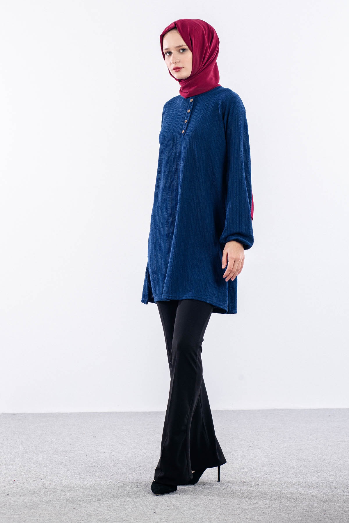 Merve Düğmeli̇ Bb Tunik 46-48-50 - Indigo - 1