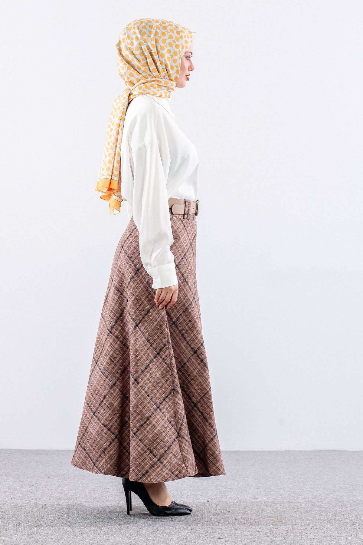 Mevlana Etek 38-48 Ekose Gramaj - Bej - 3