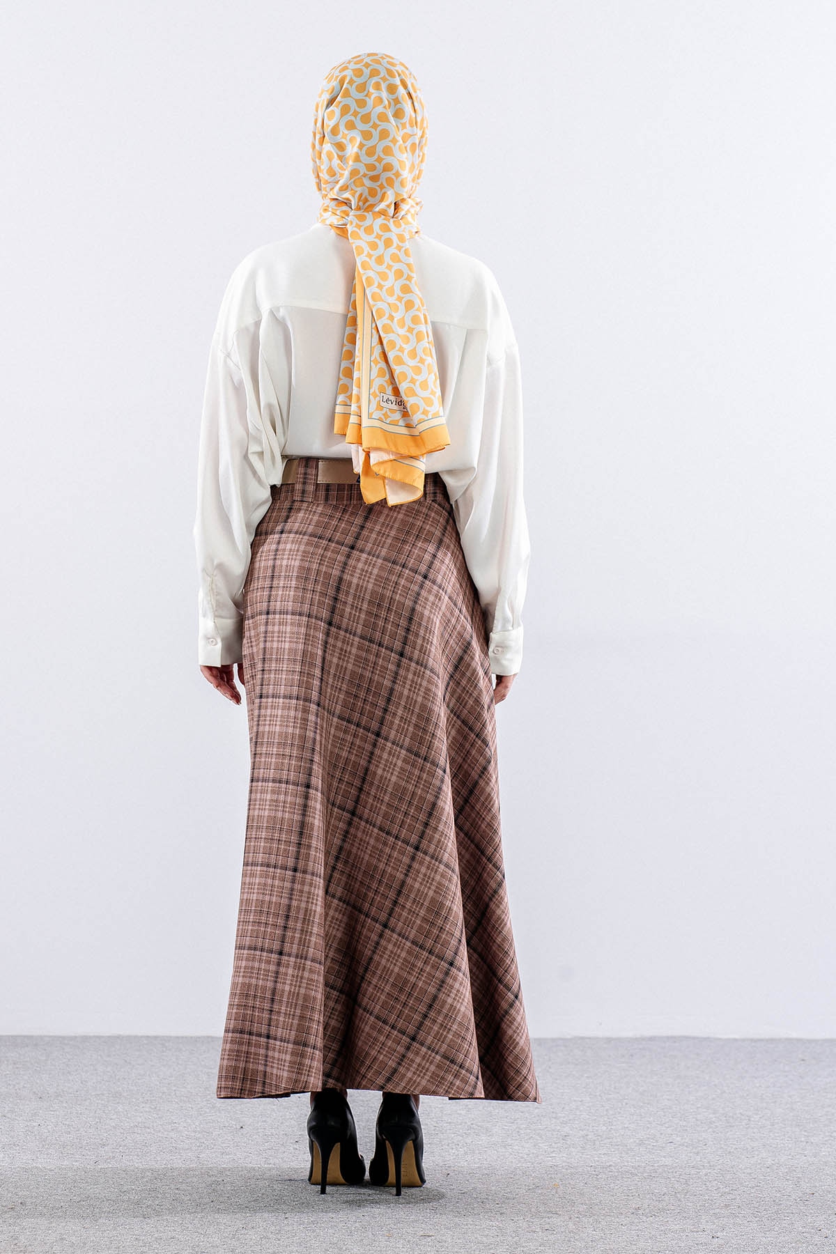 Mevlana Etek 38-48 Ekose Gramaj - Bej - 4