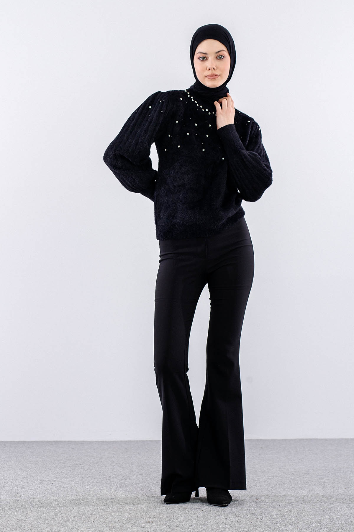 N24117 Triko Kazak Tek Sakalli - Siyah - 3