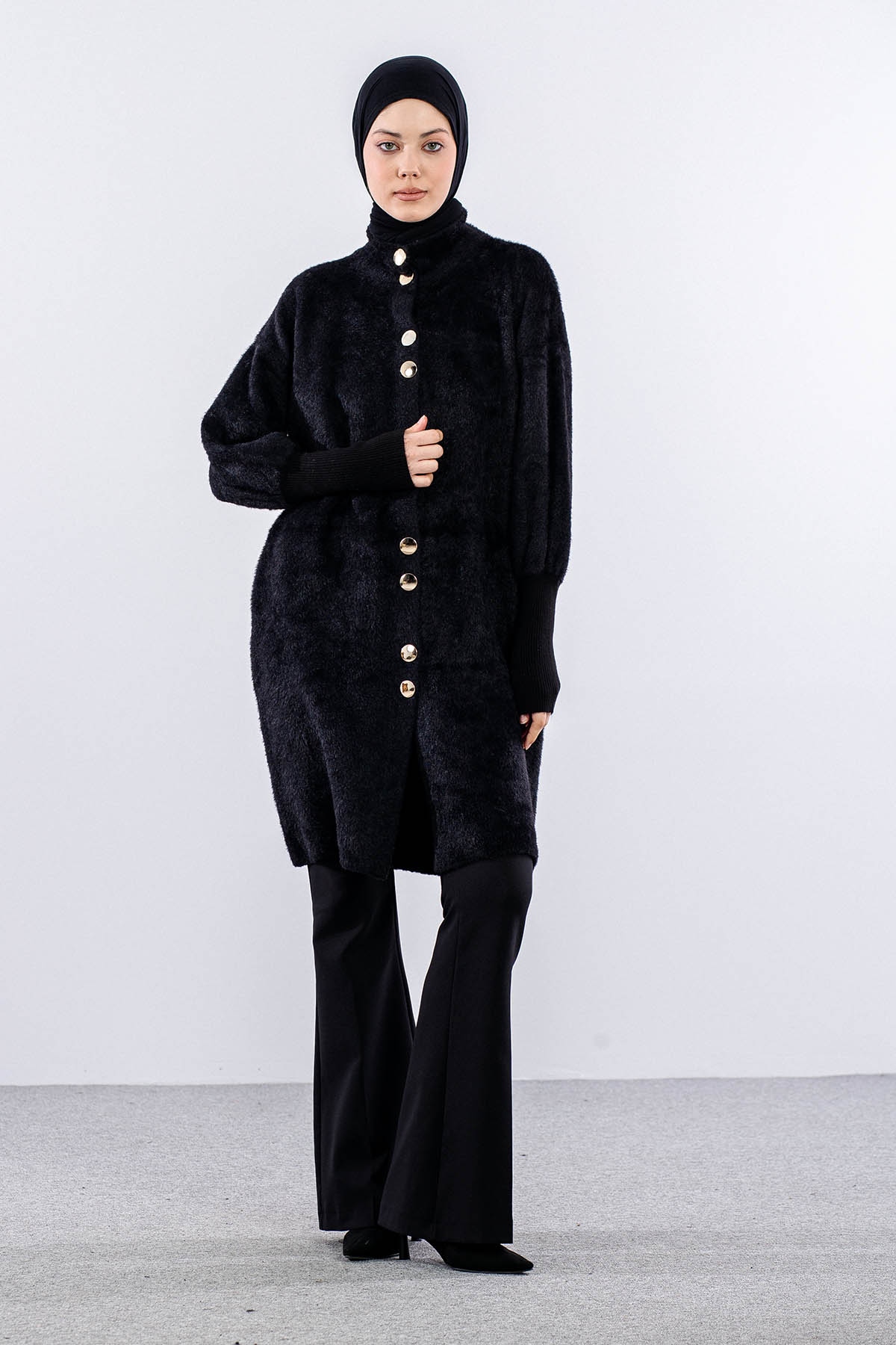 N25025 Peluş Ceket Tek - Siyah - 2