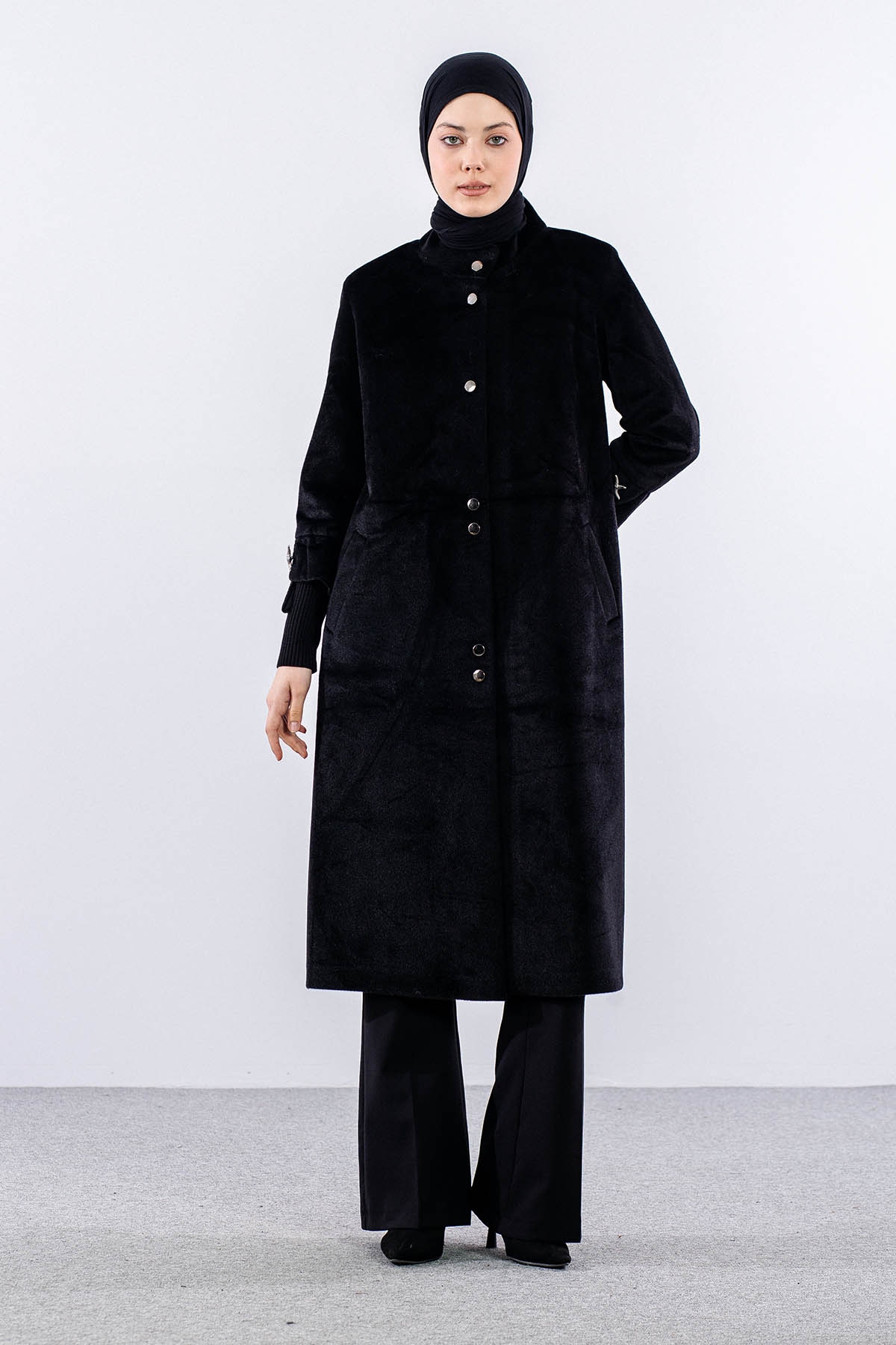 N3169 Kaşe Kaban (2-5)42-48 Kurk Yuksek Yaka - Siyah - 2