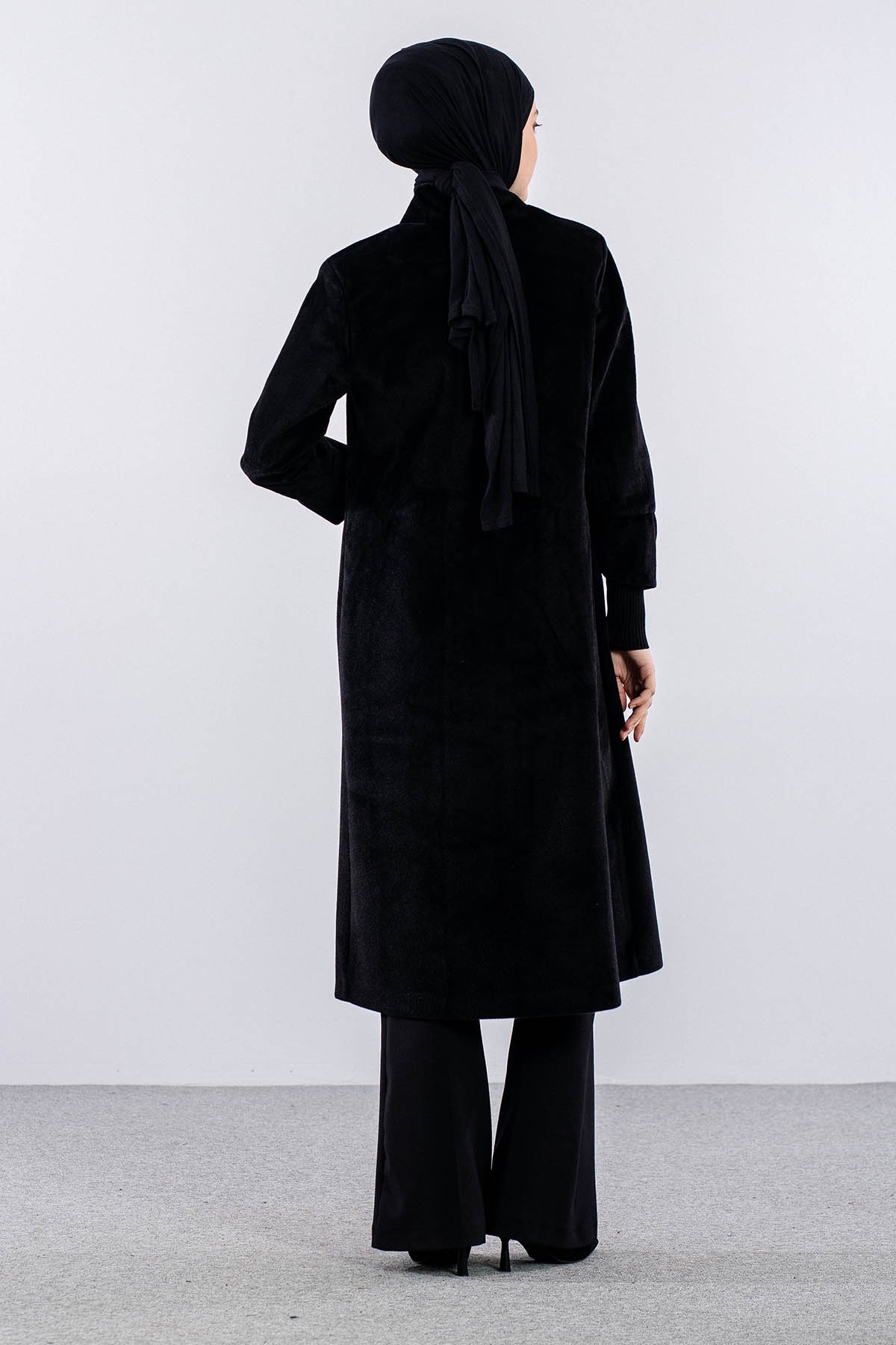 N3169 Kaşe Kaban (2-5)42-48 Kurk Yuksek Yaka - Siyah - 5