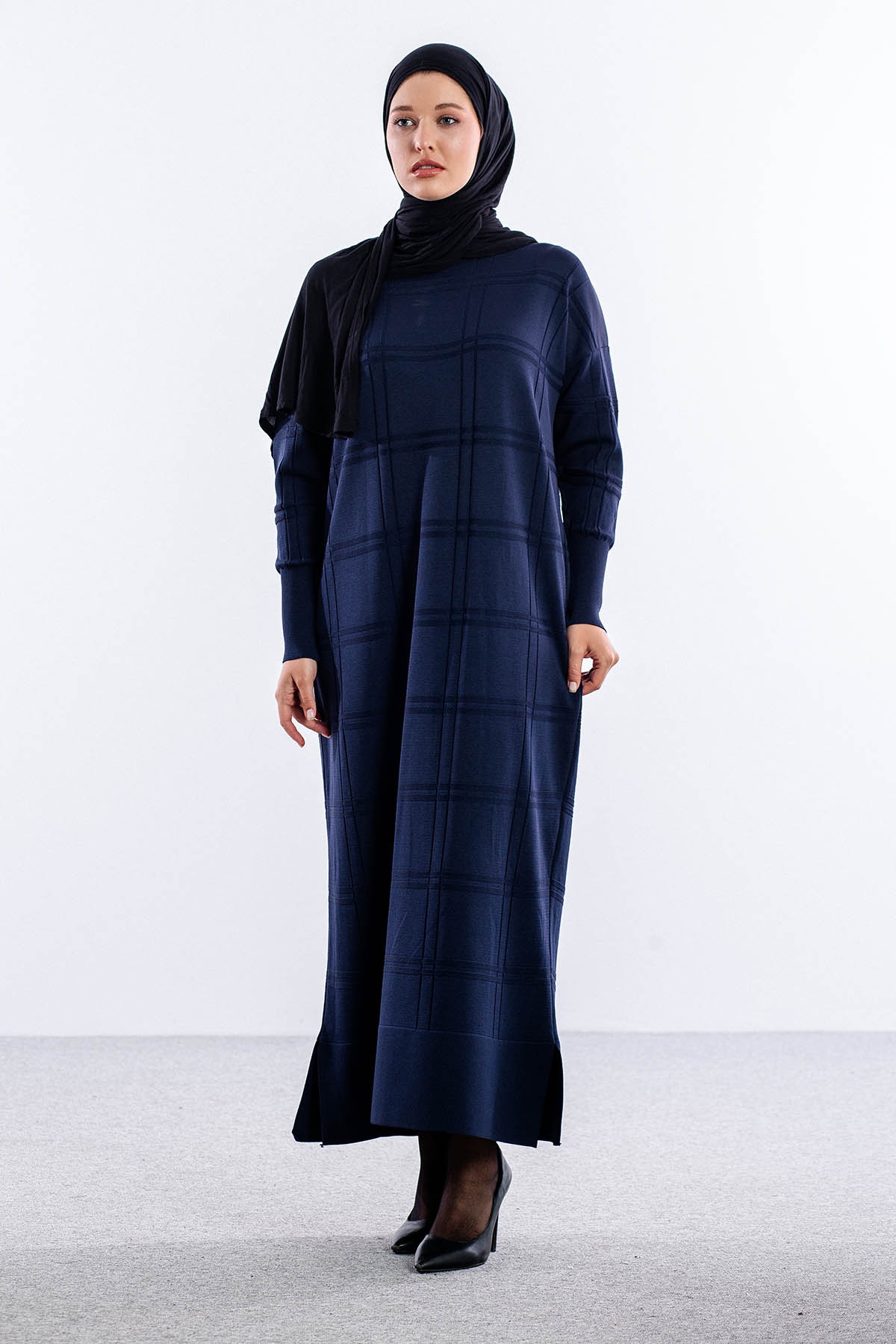 N336 Triko Elbise Tek - Lacivert - 2