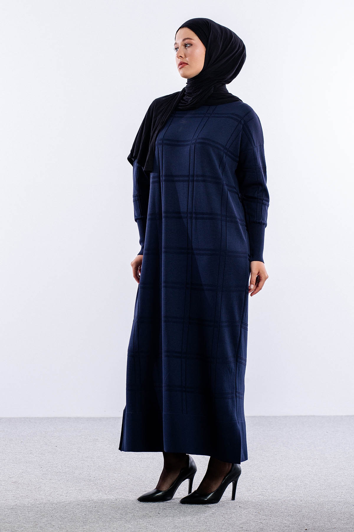 N336 Triko Elbise Tek - Lacivert - 3