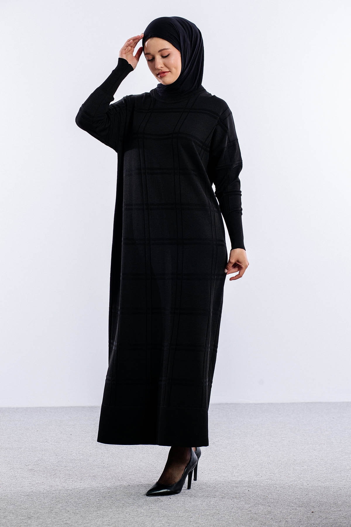 N336 Triko Elbise Tek - Siyah - 2