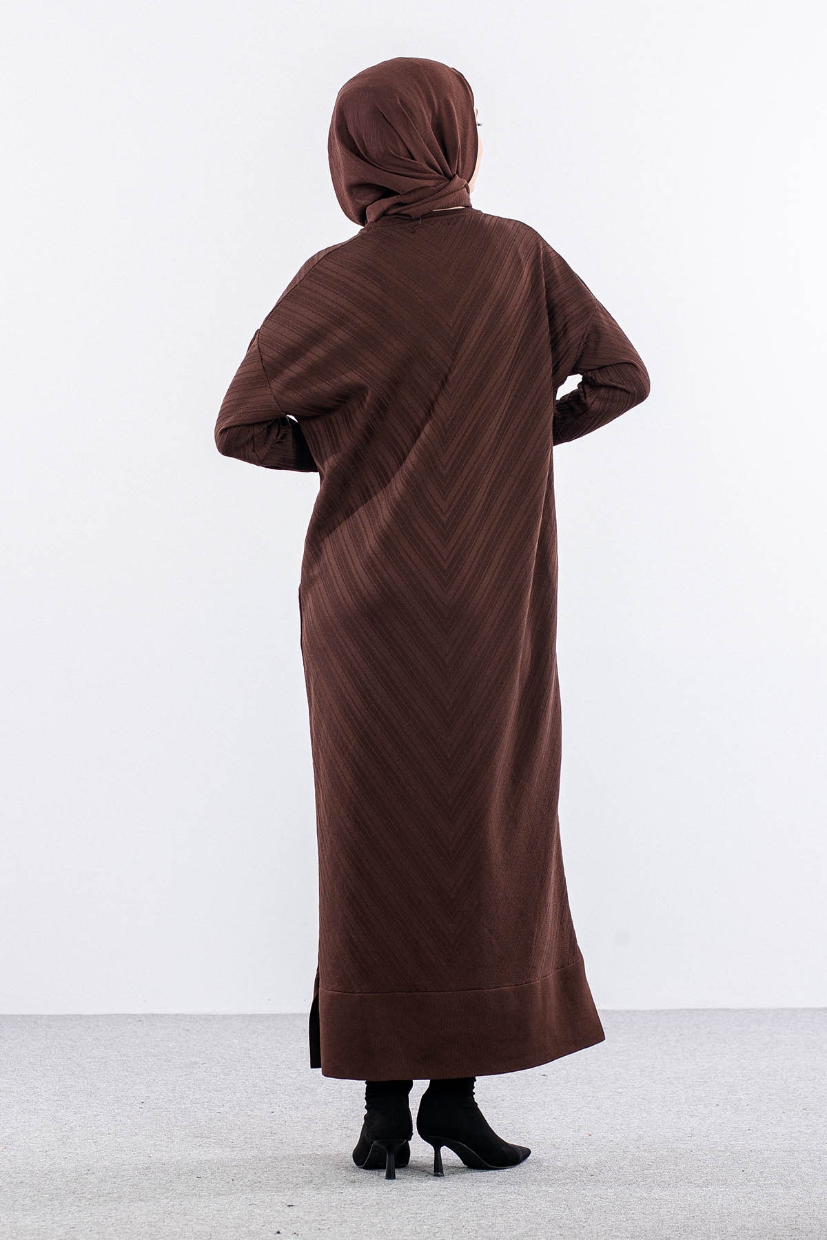 N337 Triko Elbise Tek - Kahve - 4