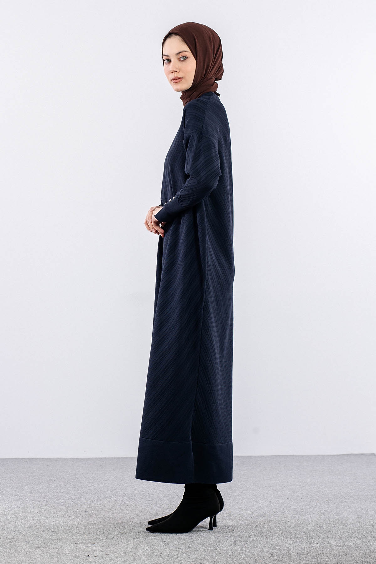 N337 Triko Elbise Tek - Lacivert - 3