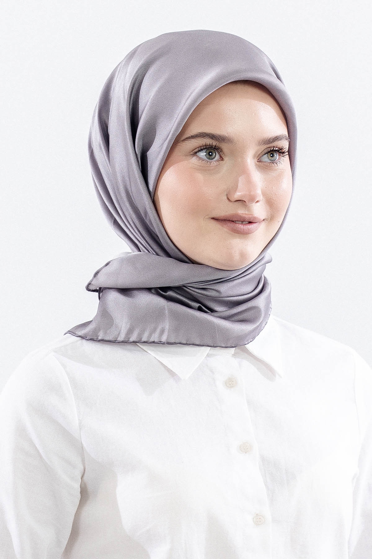 Sade İpek Eşarp 90*90 Sura Kumas - Antrasit - 2