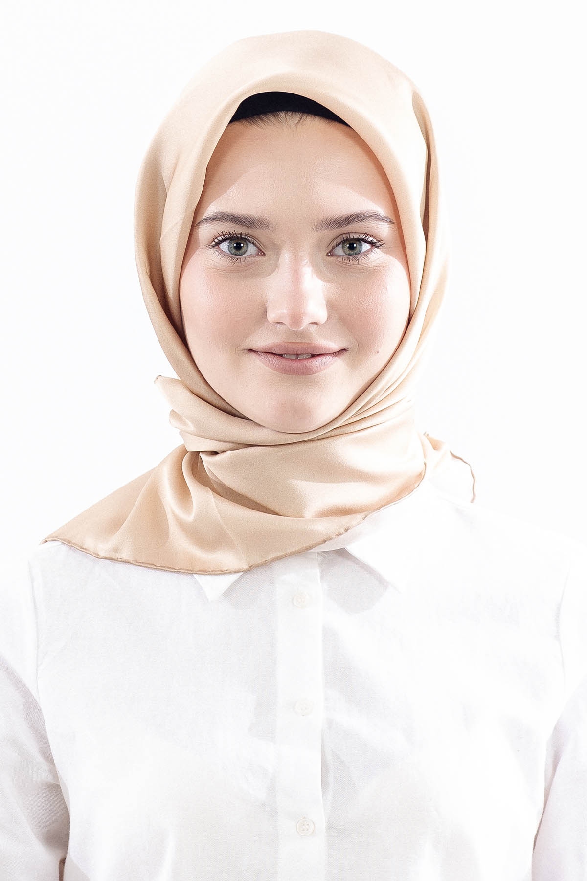 Sade İpek Eşarp 90*90 Sura Kumas - Bej - 1