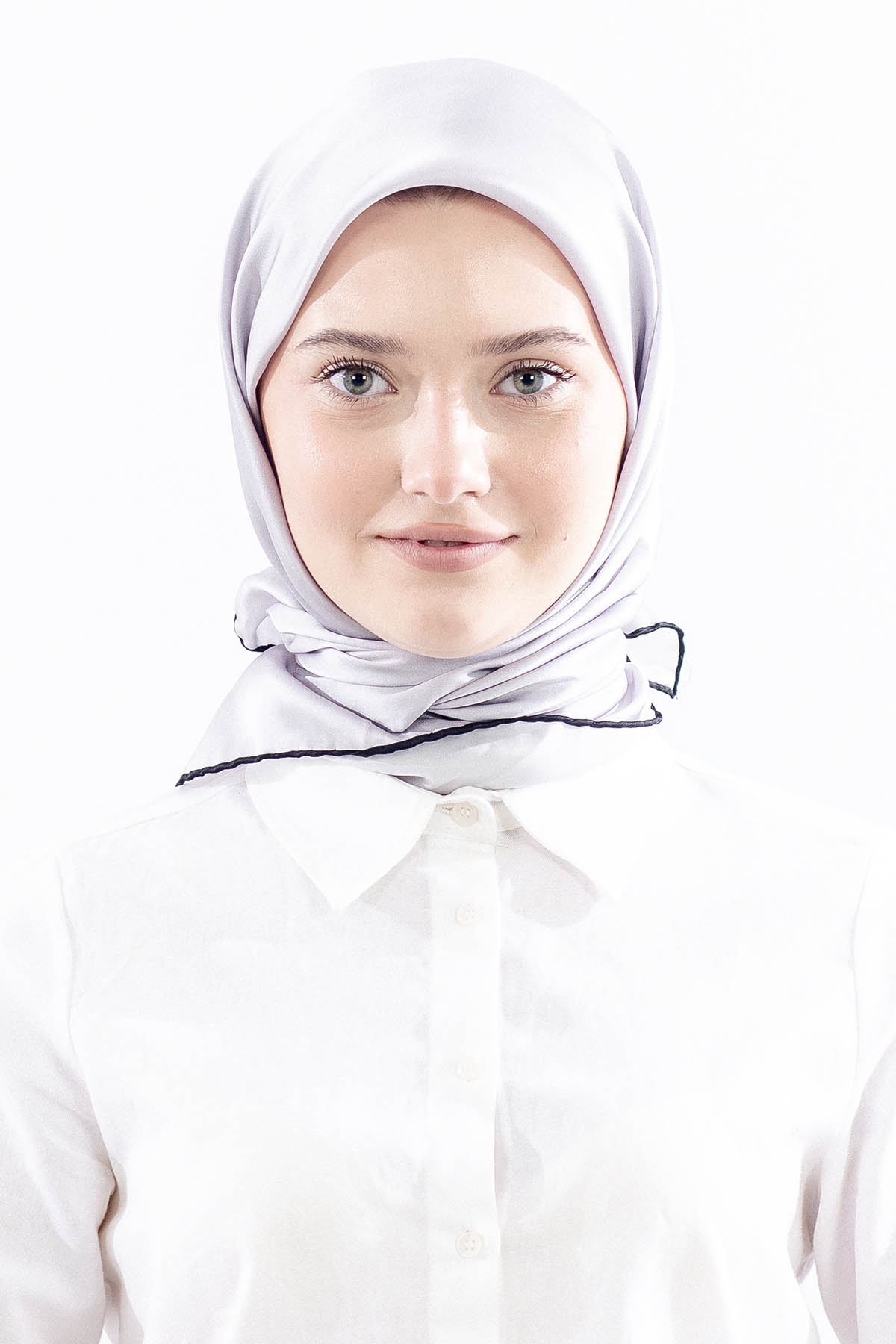 Sade İpek Eşarp 90*90 Sura Kumas - Gri_siyah - 1