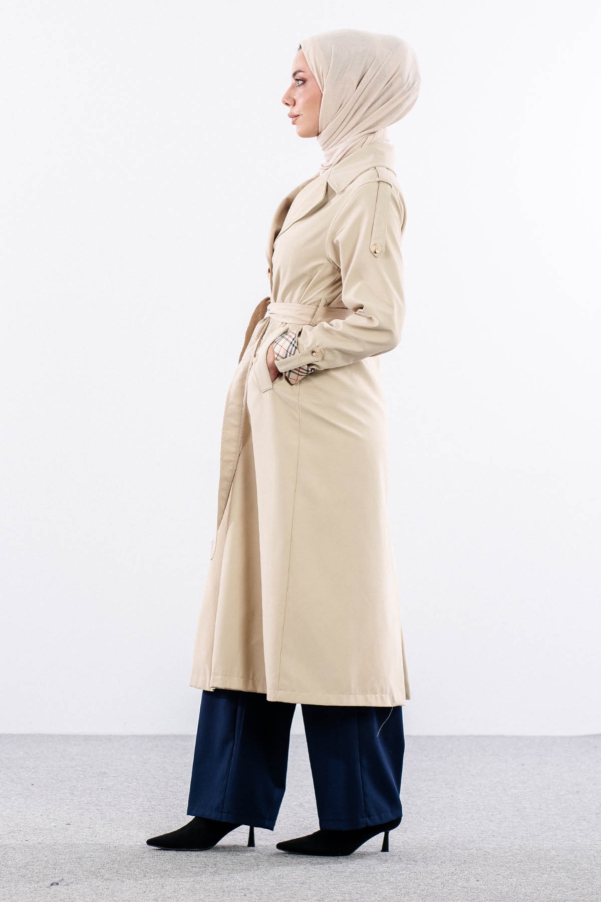 T1581 Trenç Kap 38-46 42 Cıft Burberry Astar - Bej - 4