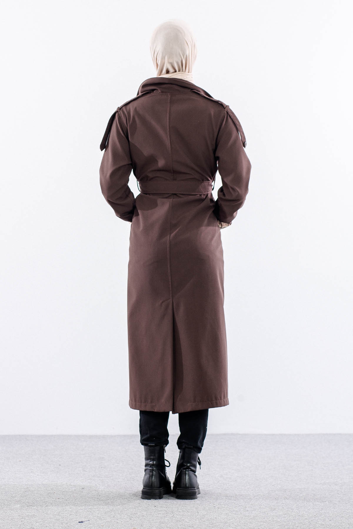 T1581 Trenç Kap 38-46 42 Cıft Burberry Astar - Kahve - 5