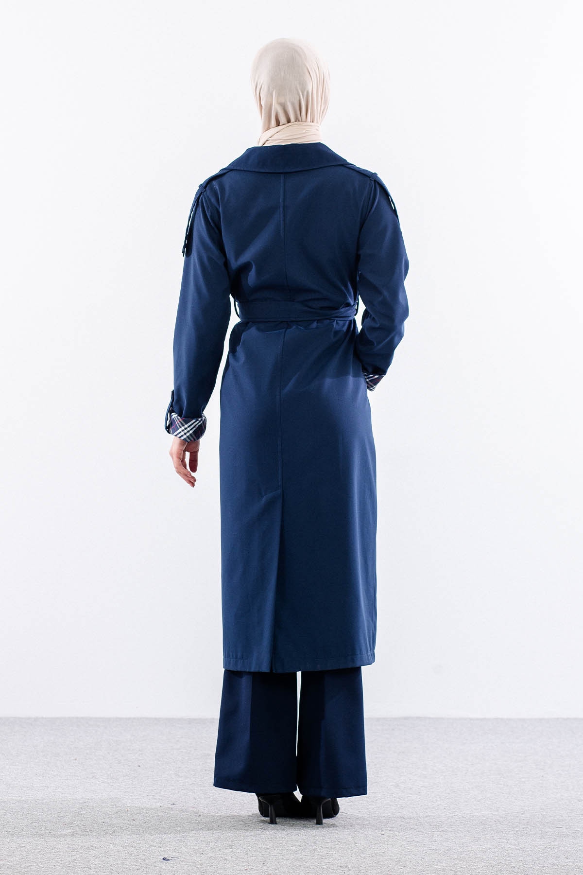 T1581 Trenç Kap 38-46 42 Cıft Burberry Astar - Lacivert - 5